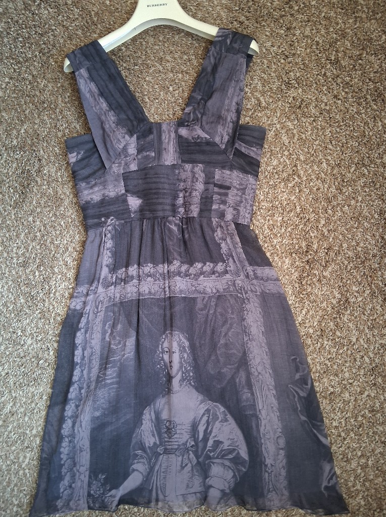 Burberry Old Masters Dark Purple And Black Silk Dress